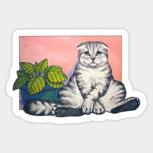 handmade gouache drawing "Sad cat" Sticker